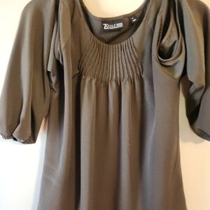 New York & Company Olive Pleated Blouse